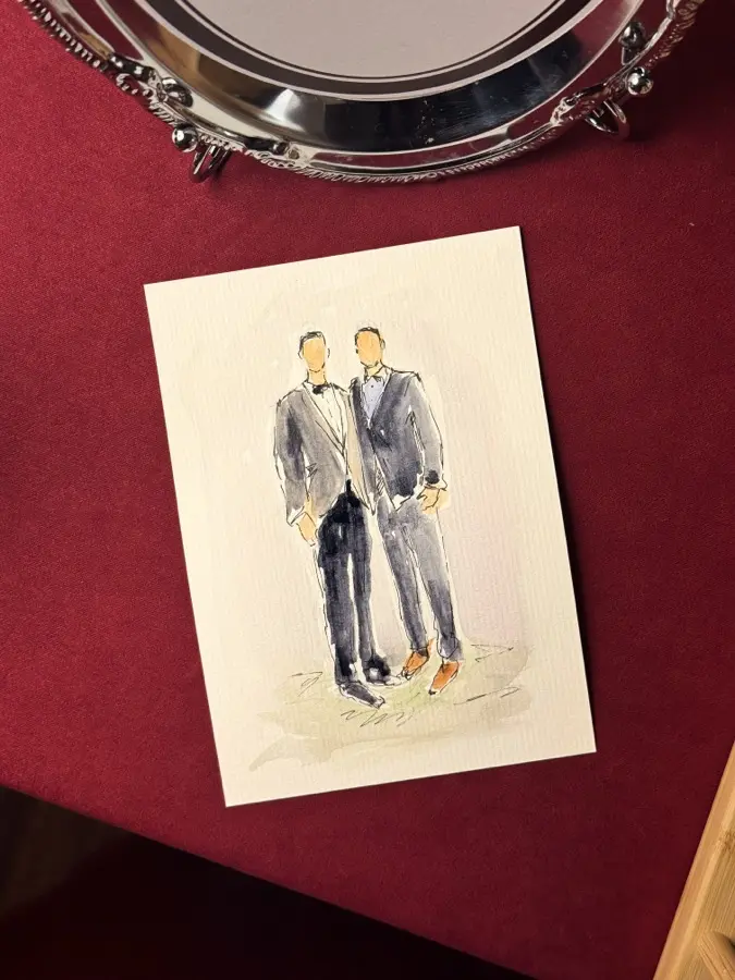 Akvarelni portret dvojice muškaraca u odijelima
